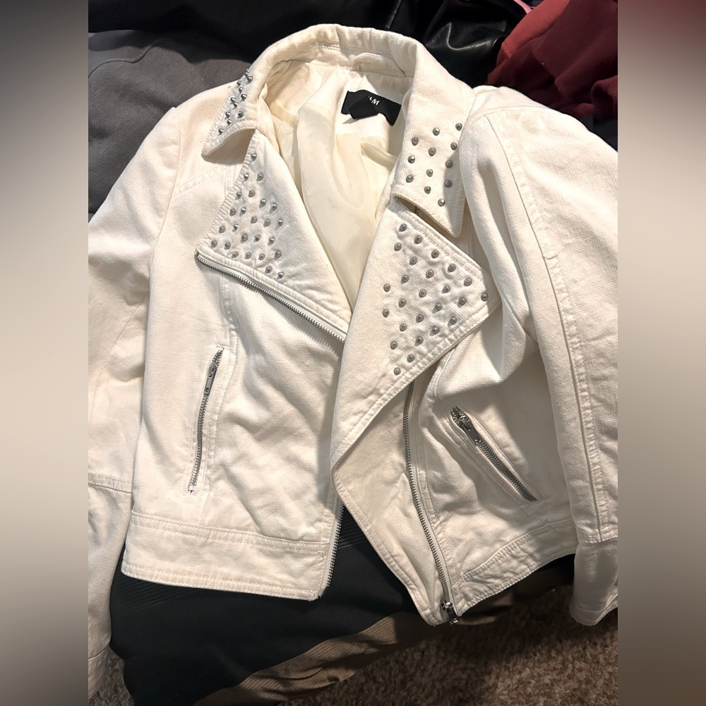 H&M White Canvas Moto Jacket
